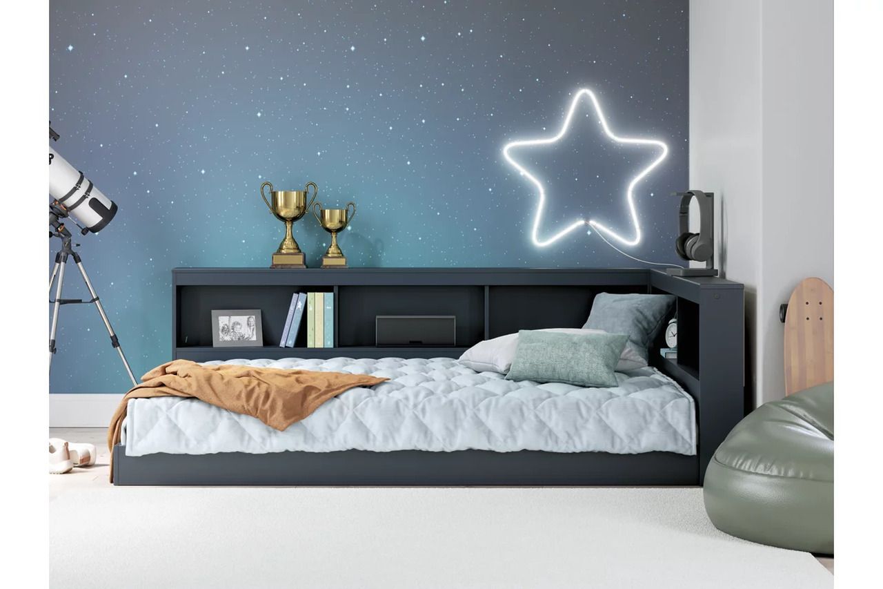 Simmenfort Full Bookcase Storage Bed In Navy Blue EB1528B4