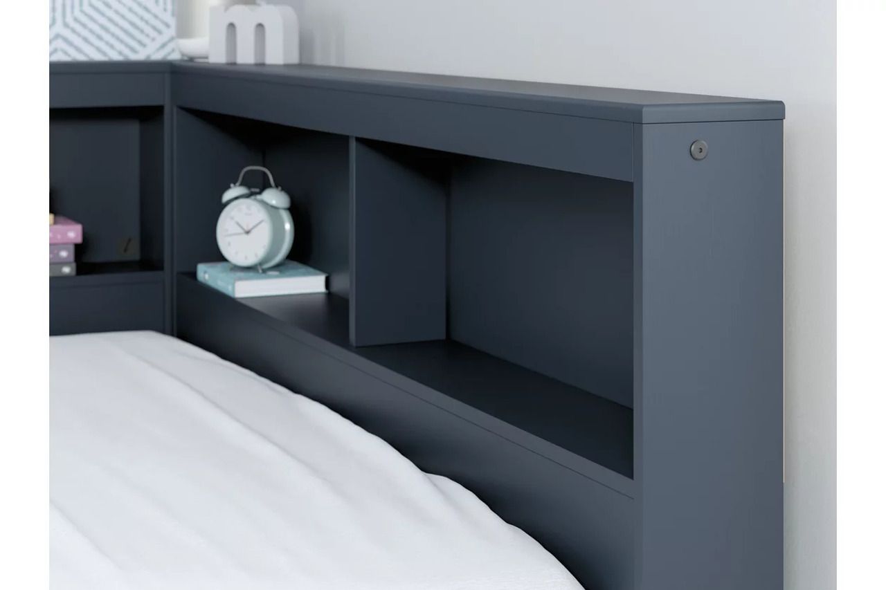 Simmenfort Full Bookcase Storage Bed In Navy Blue EB1528B4