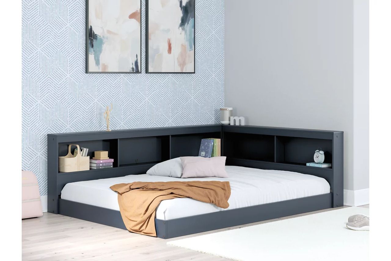 Simmenfort Full Bookcase Storage Bed In Navy Blue EB1528B4