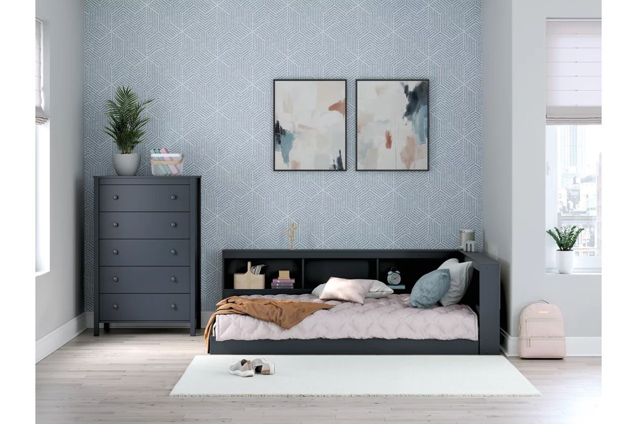 Simmenfort Full Bookcase Storage Bed In Navy Blue EB1528B4