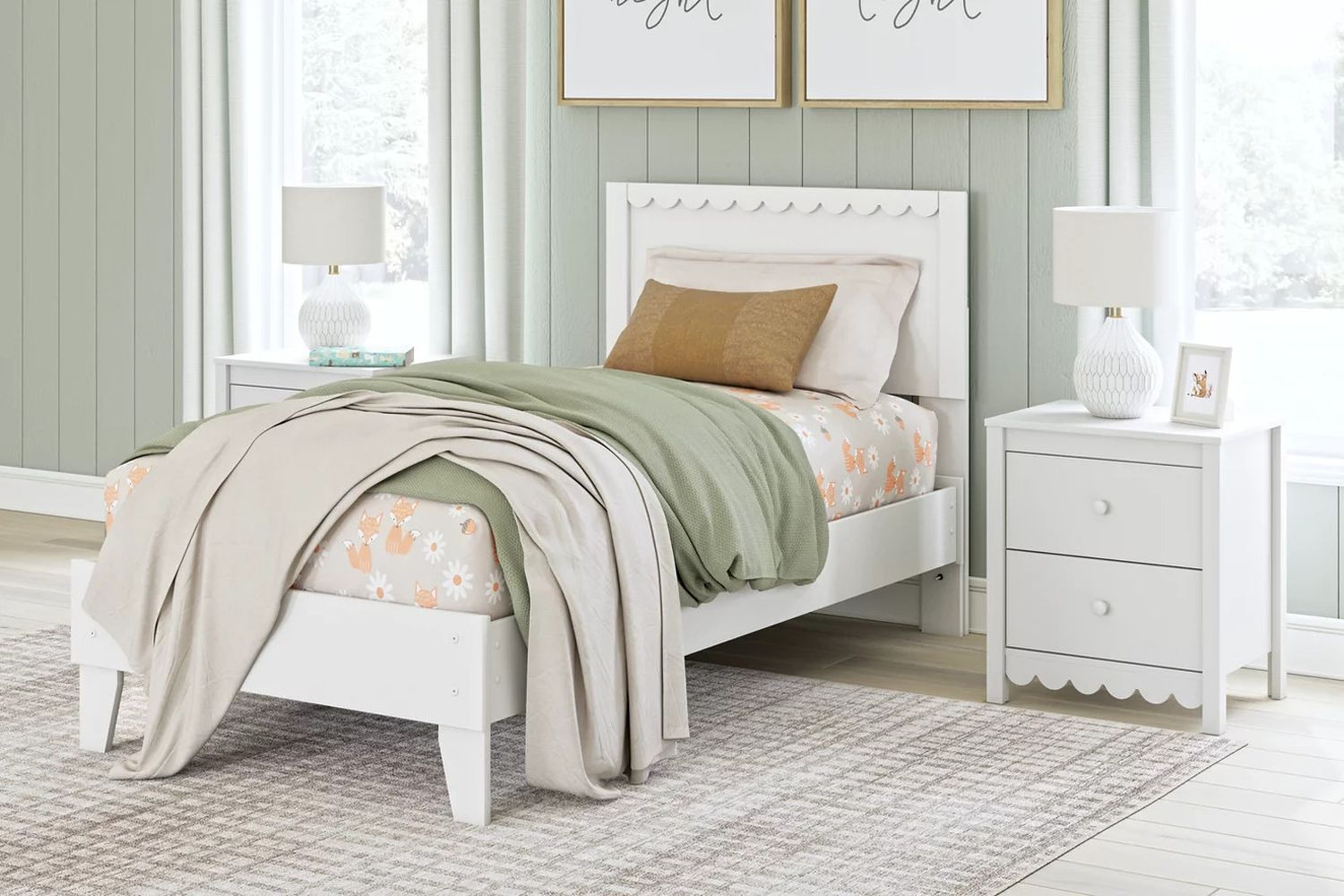 Hallityn Twin Panel Platform Bed In White EB1810B1