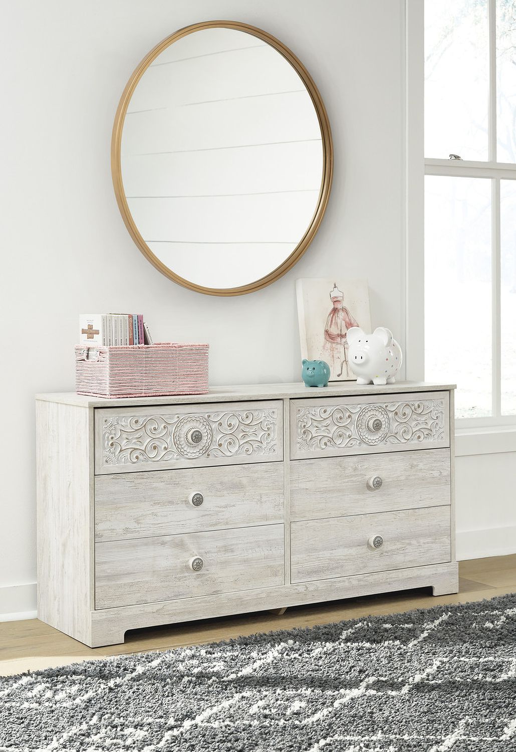 Paxberry Whitewash Six Drawer Dresser EB1811131