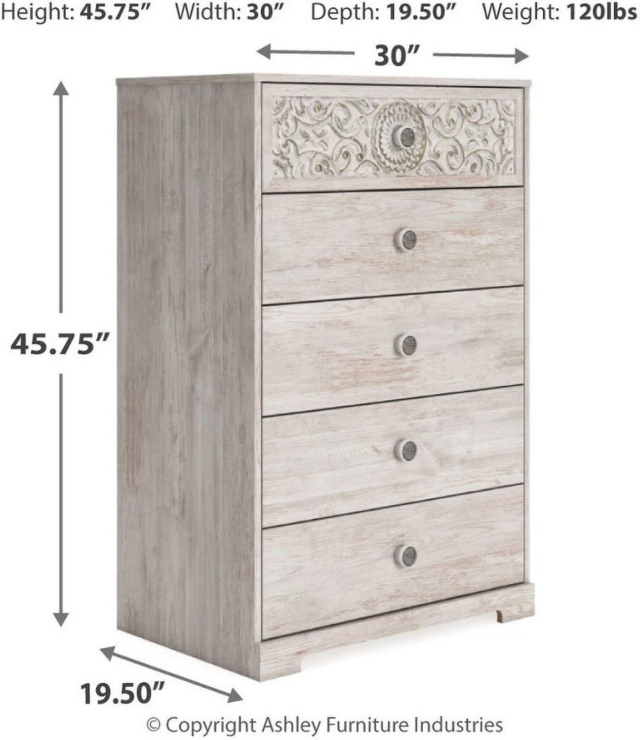 Paxberry Whitewash Five Drawer Chest EB1811245