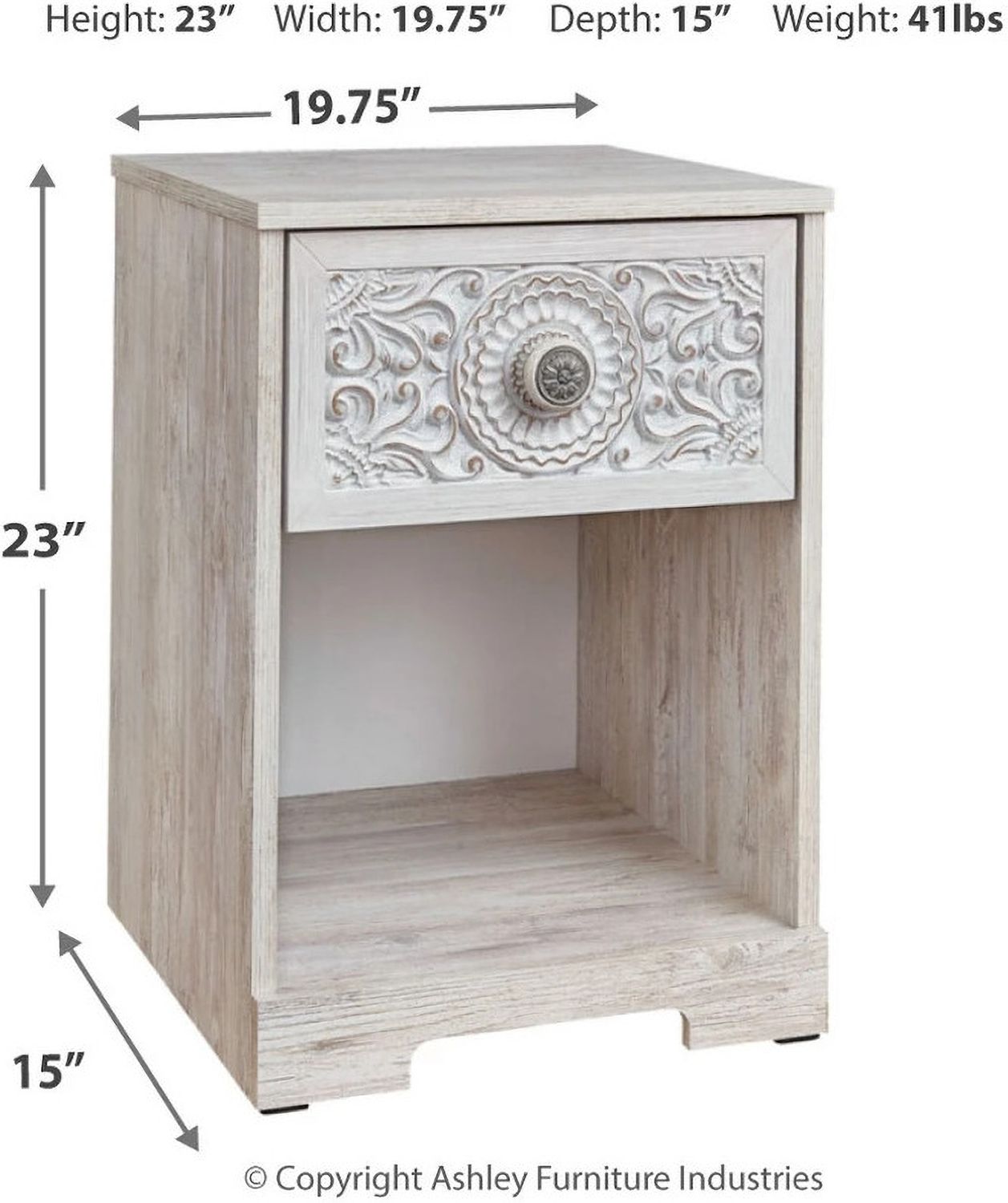 Paxberry Whitewash One Drawer Night Stand EB1811291