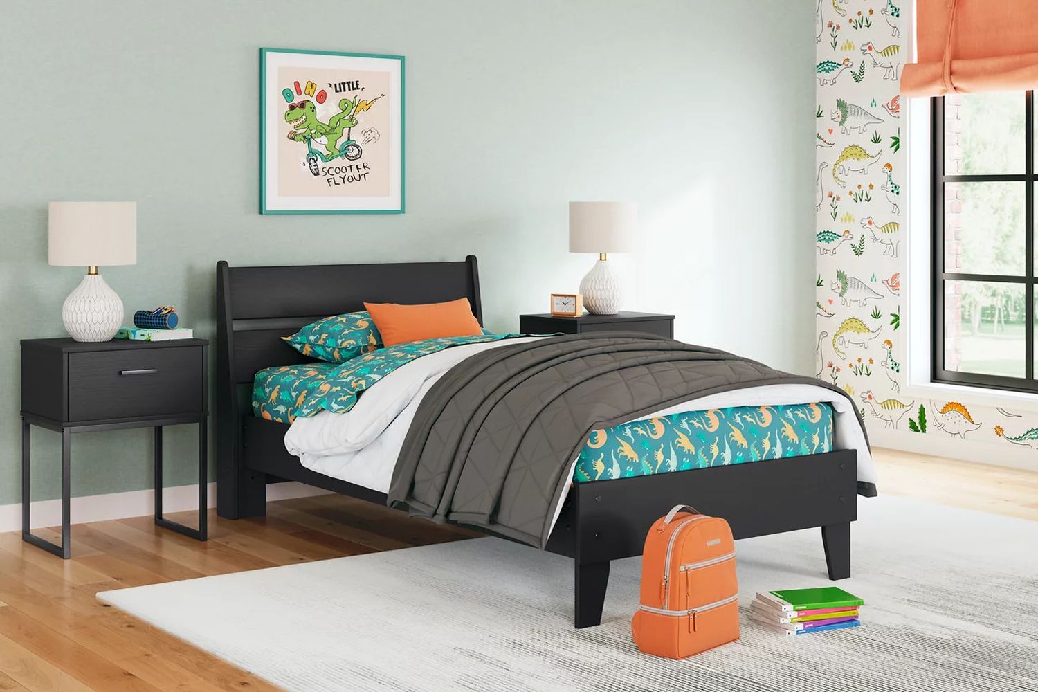 Socalle Twin Panel Platform Bed In Black EB1865B1