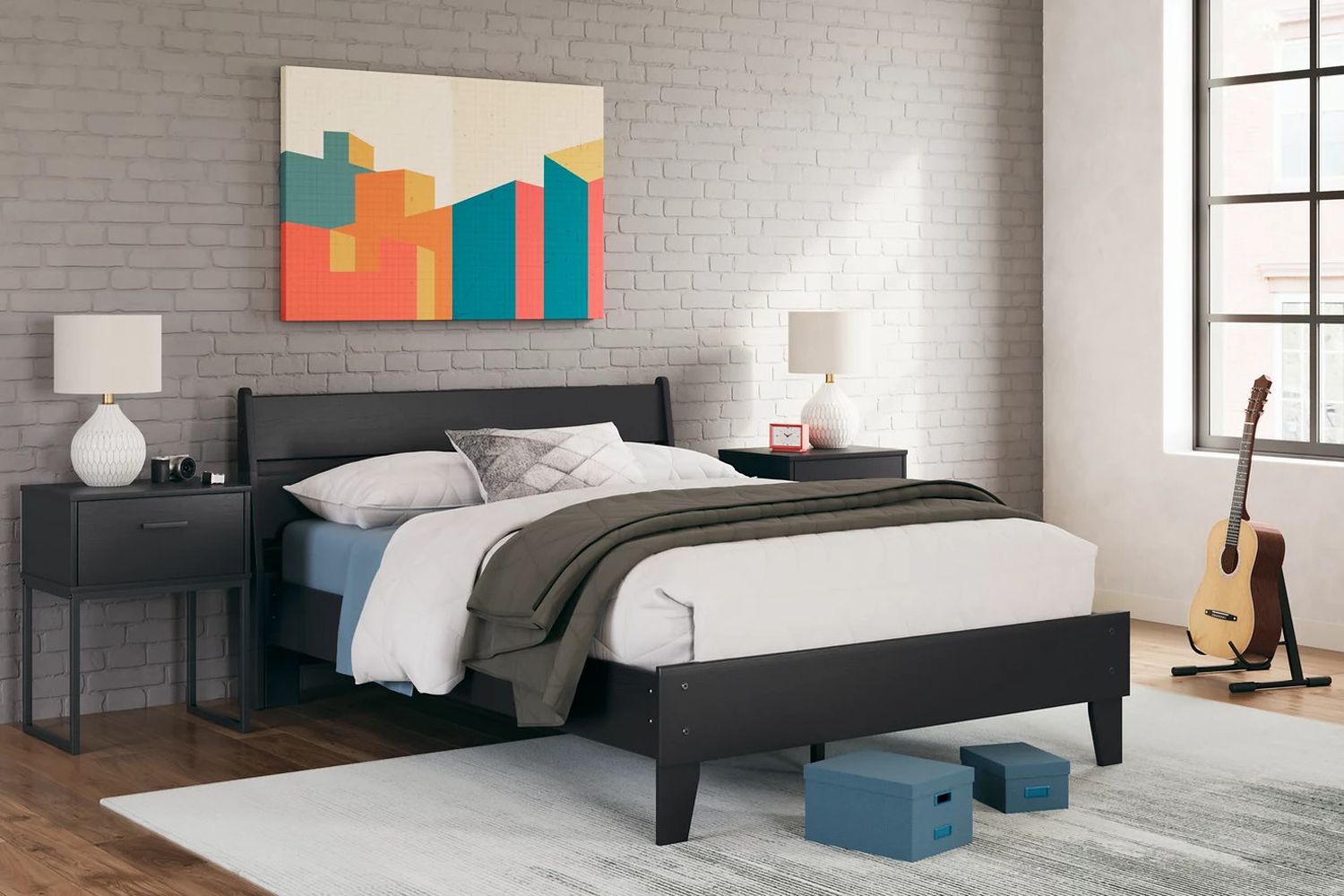 Socalle Full Panel Platform Bed In Black EB1865B2