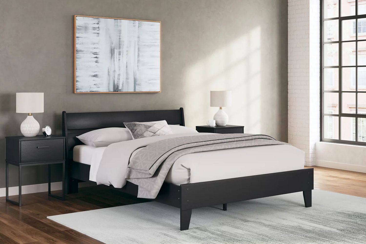 Socalle Queen Panel Platform Bed In Black EB1865B3