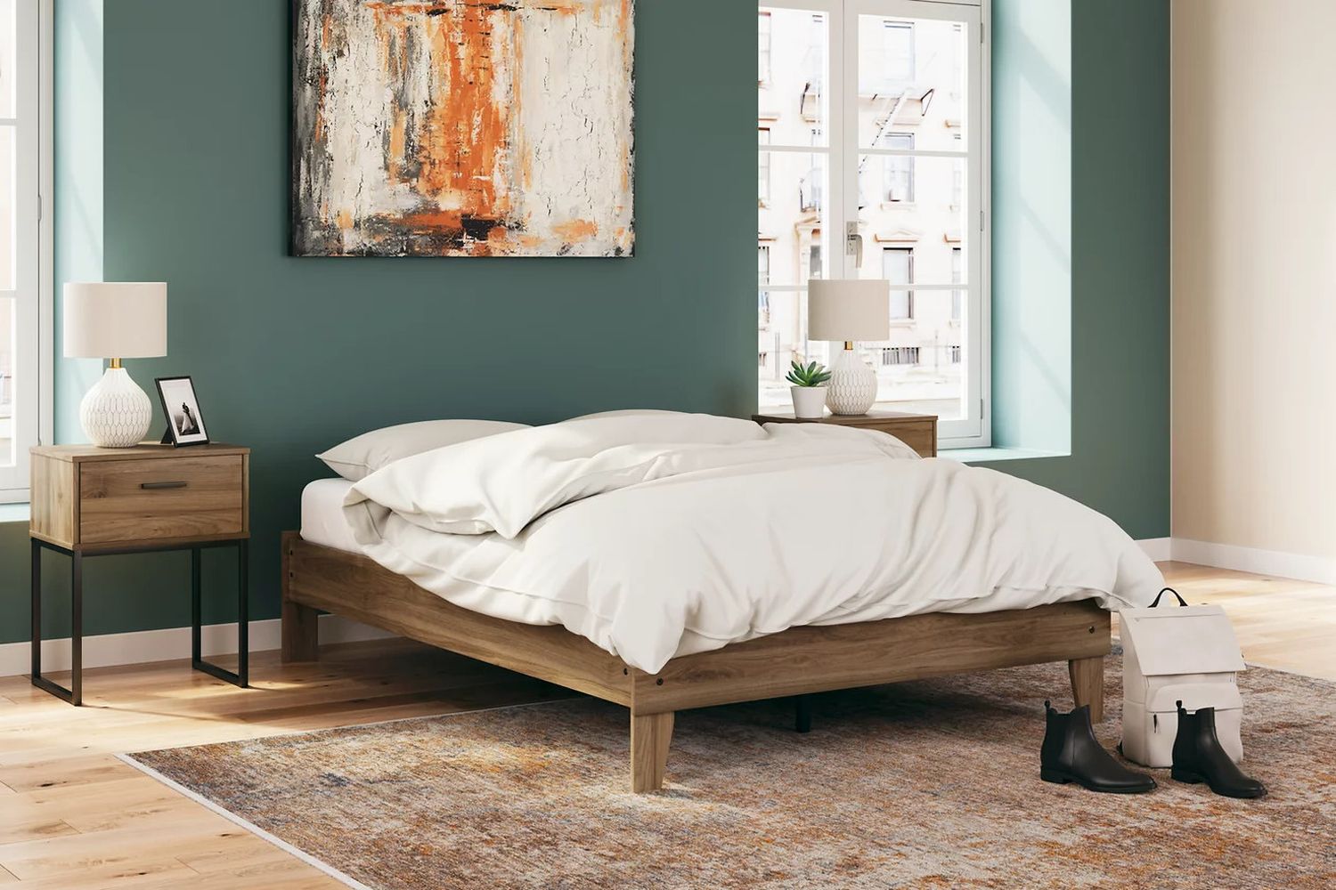 Deanlow Full Platform Bed In Honey EB1866112