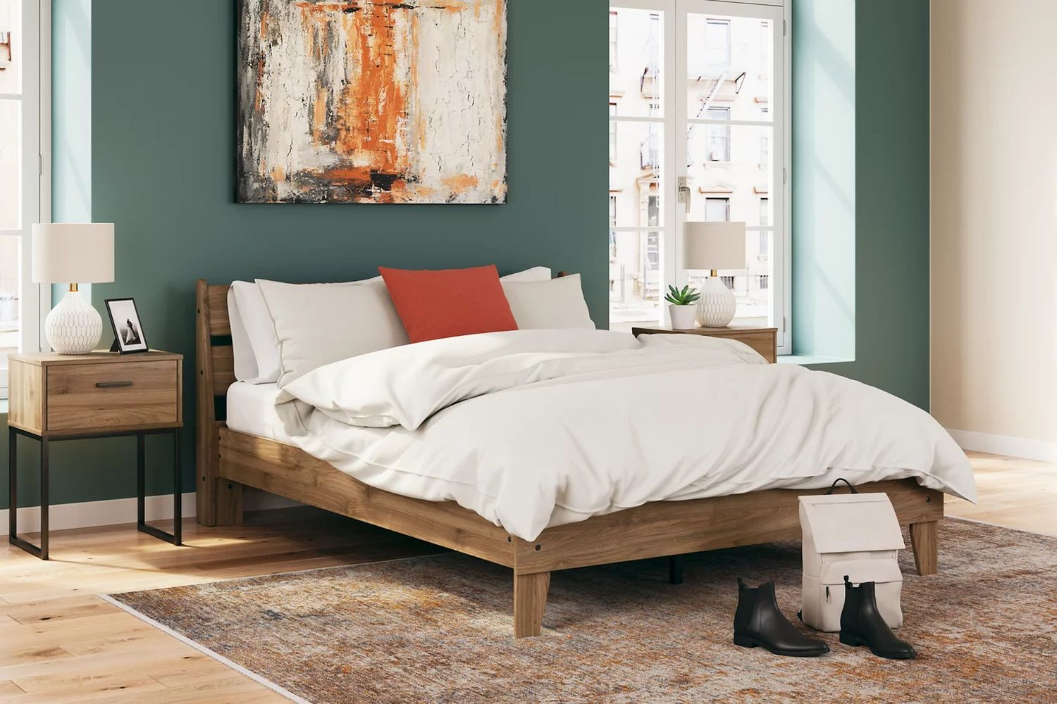 Deanlow Queen Platform Panel Bed In Honey EB1866B3
