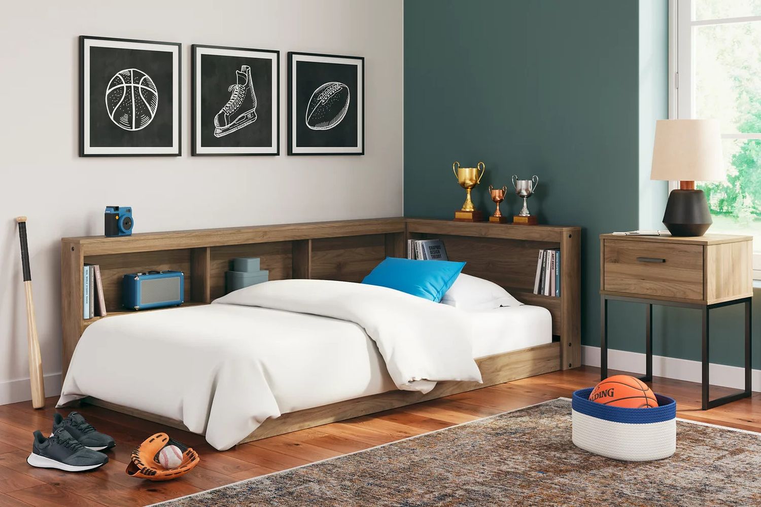 Deanlow Twin Bookcase Storage Bed In Honey EB1866B4