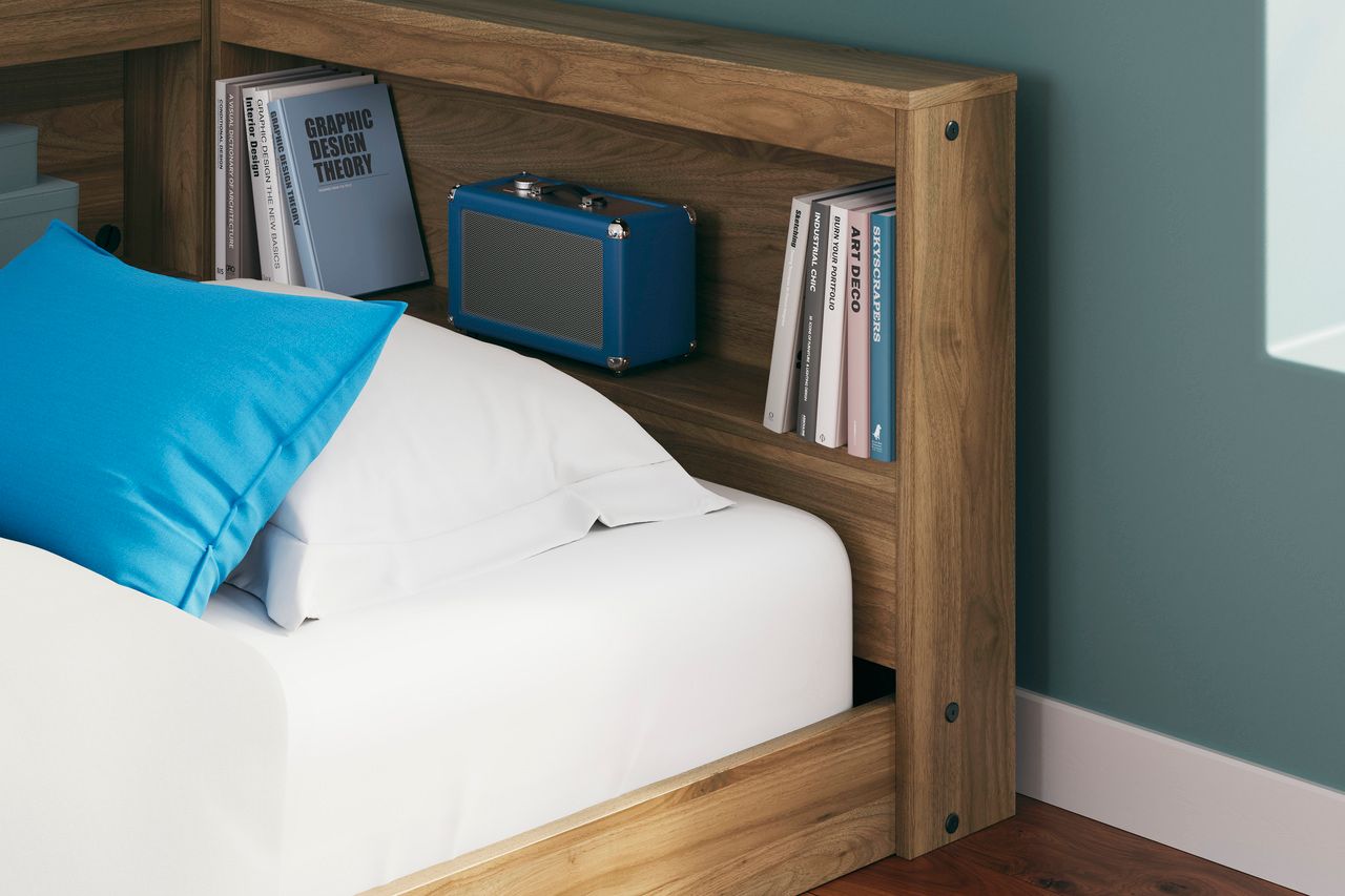 Deanlow Twin Bookcase Storage Bed In Honey EB1866B4