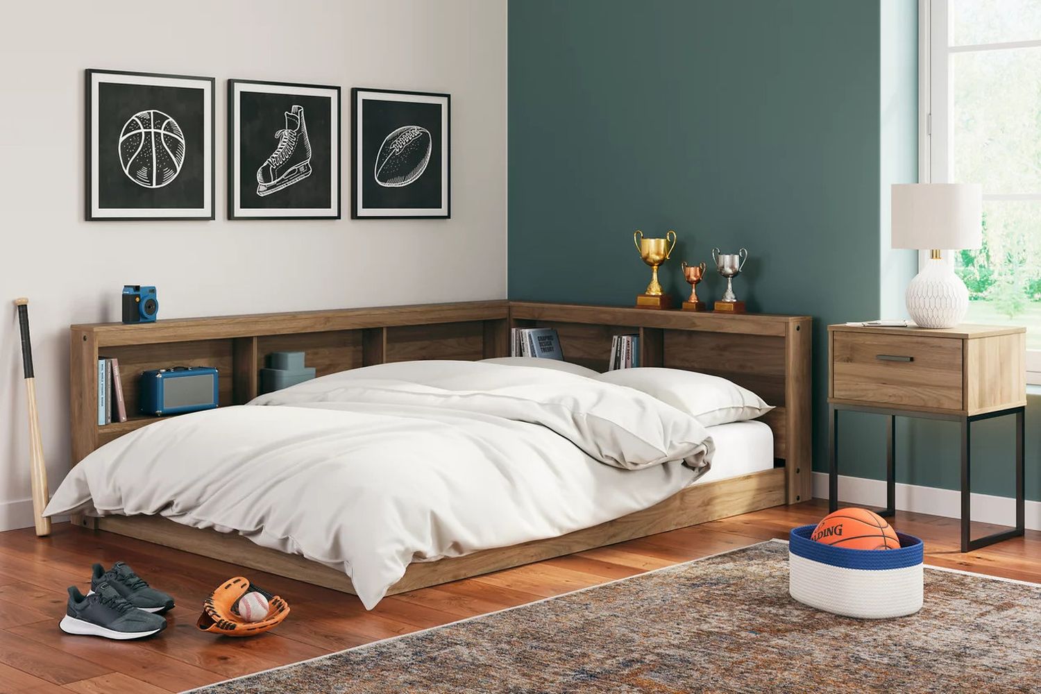 Deanlow Full Bookcase Storage Bed In Honey EB1866B5
