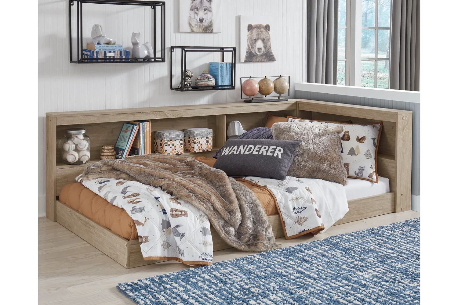 Oliah Natural Twin Bookcase Storage Bed EB2270B1