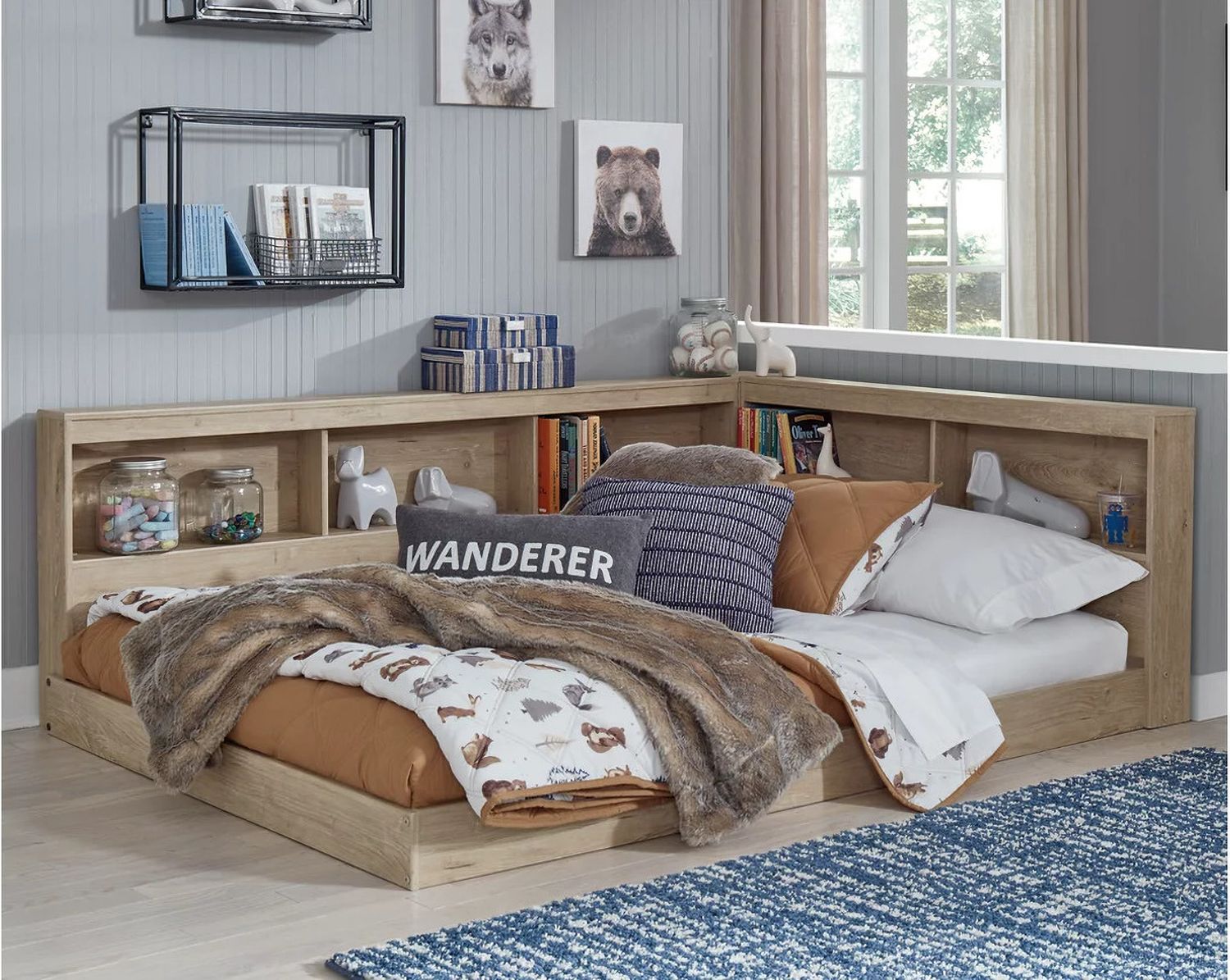 Oliah Natural Full Bookcase Storage Bed EB2270B2