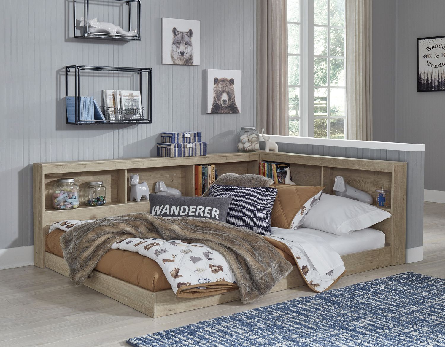 Oliah Natural Full Bookcase Storage Bed EB2270B2