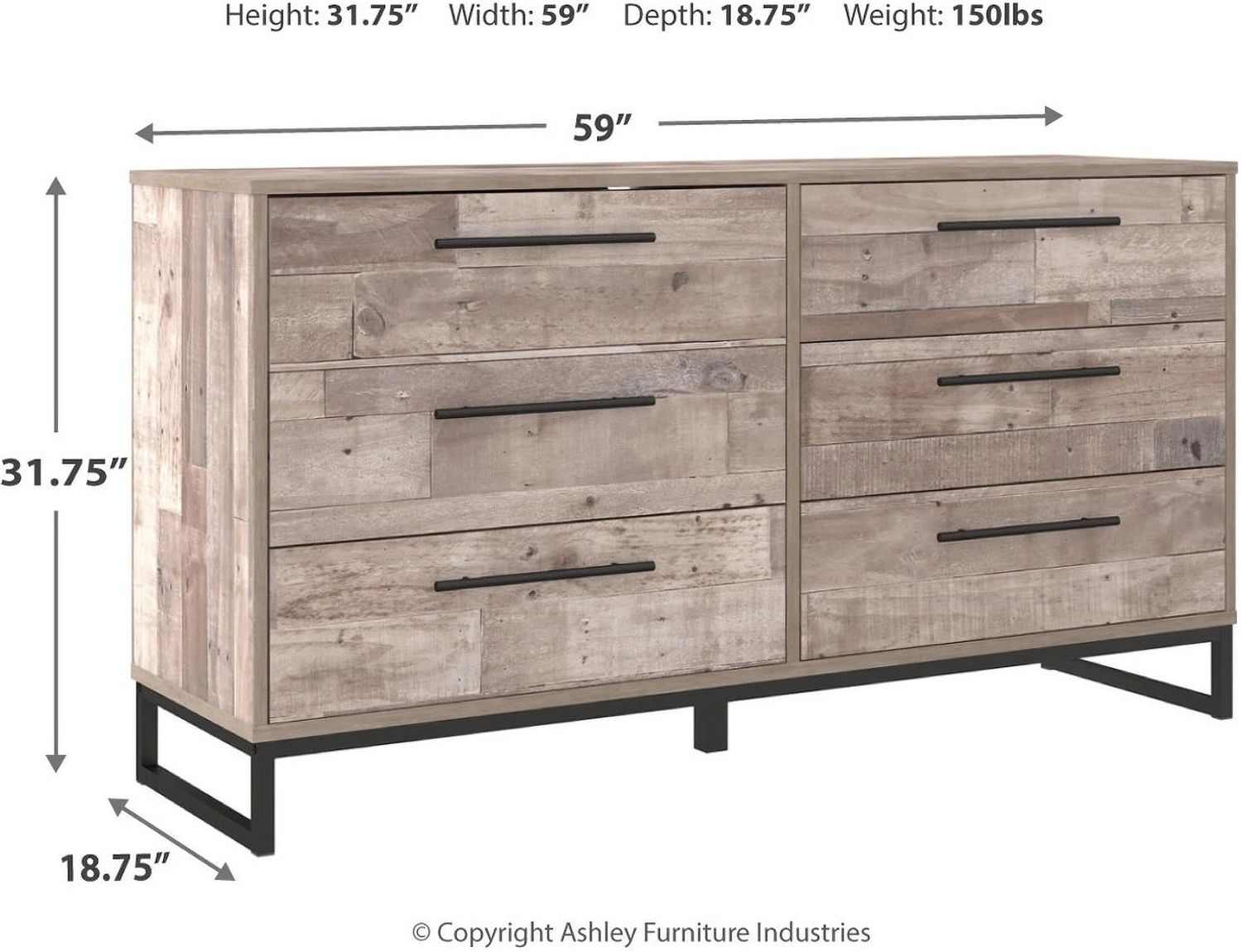 Neilsville Whitewash Six Drawer Dresser EB2320231
