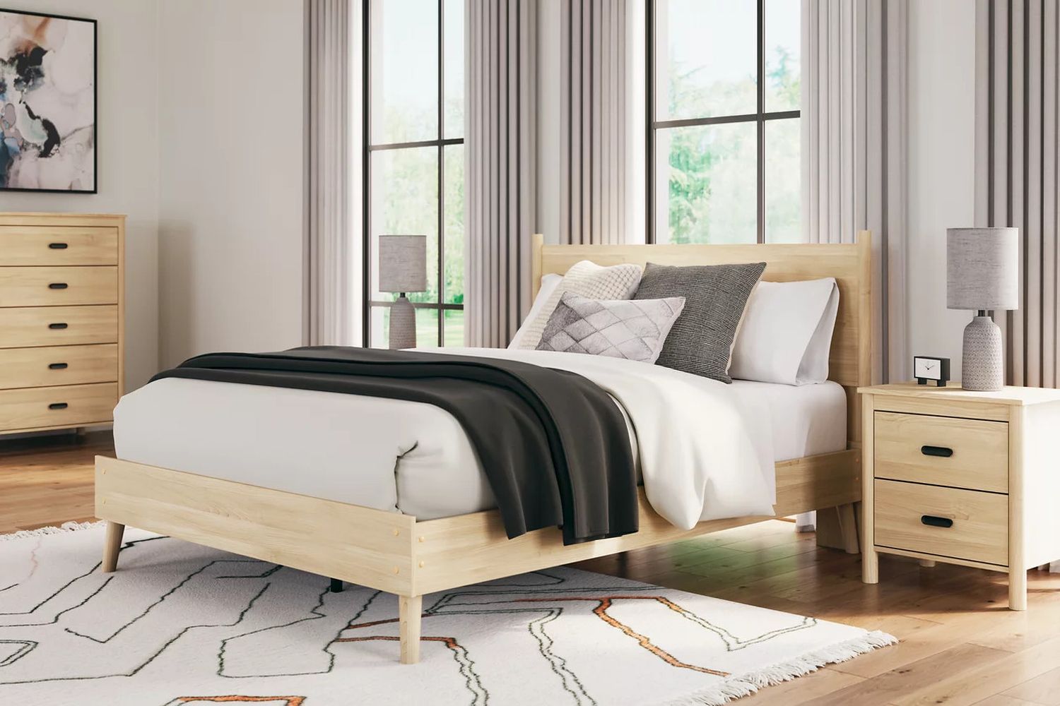 Cabinella Queen Platform Panel Bed In Tan EB2444B2