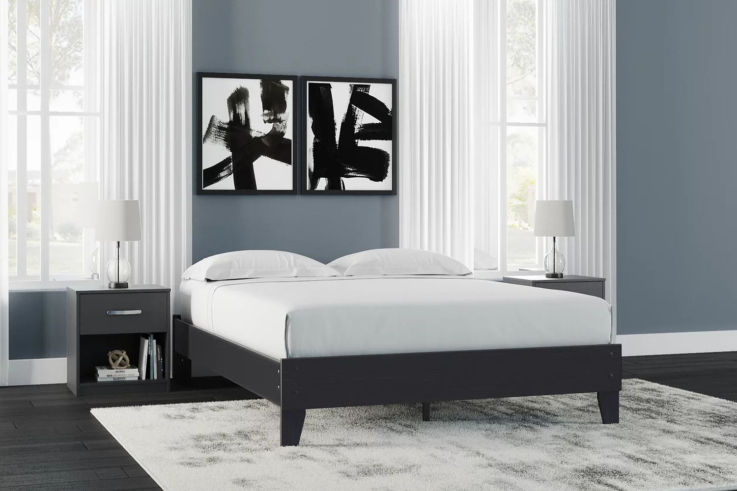 Finch Black Queen Platform Bed EB3392113
