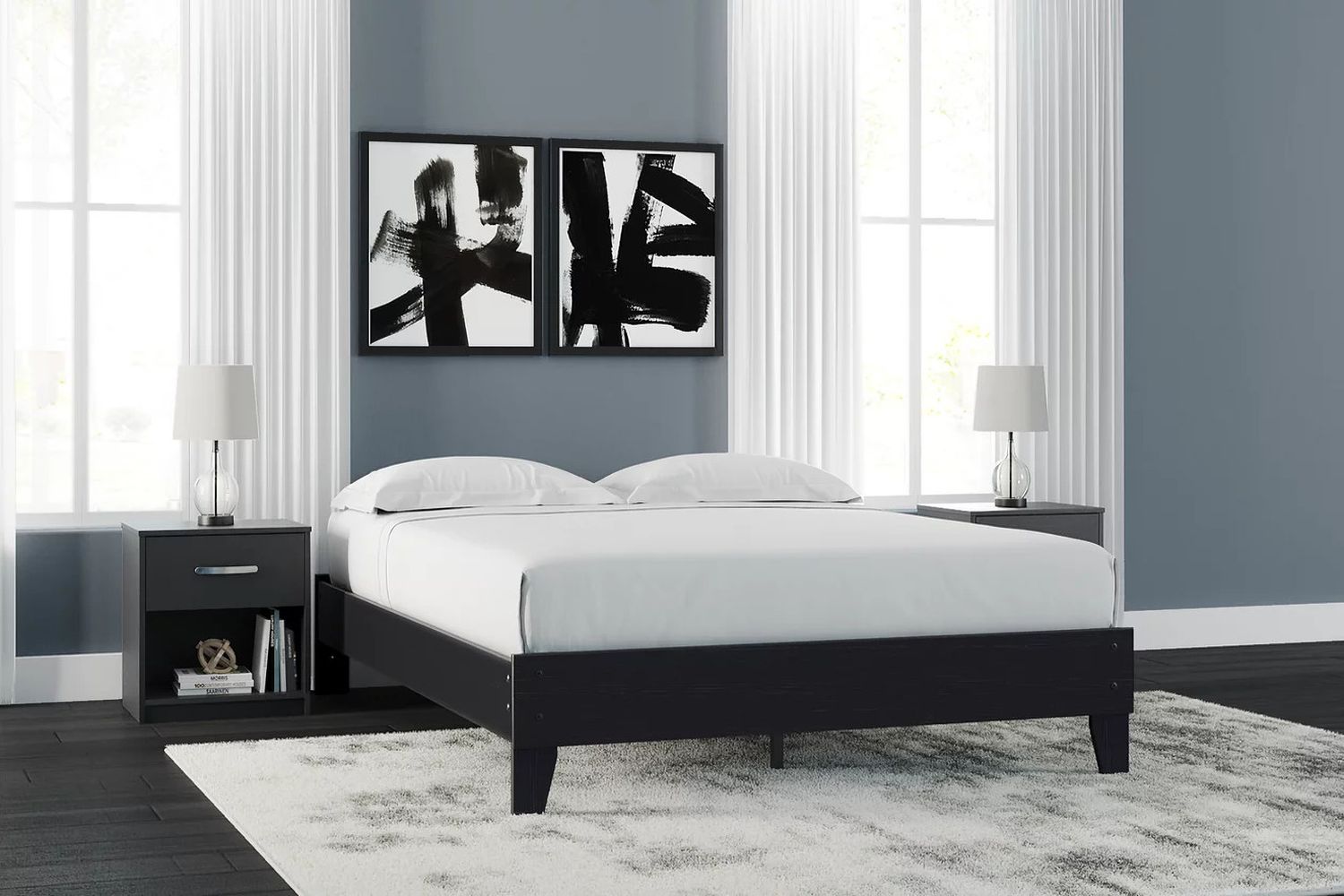 Finch Black Queen Platform Bed EB3392113