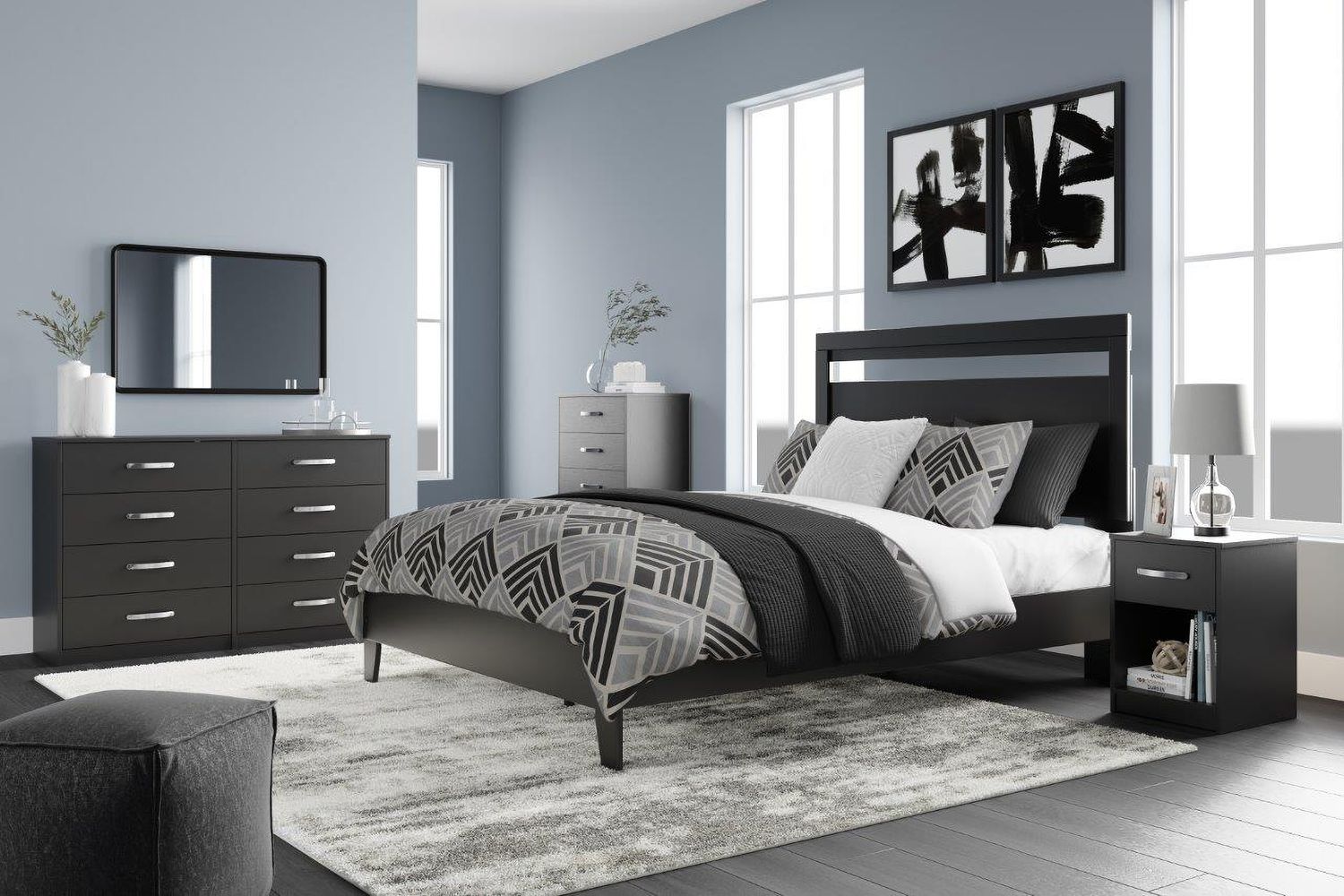 Finch Black Queen Platform Bed EB3392B2