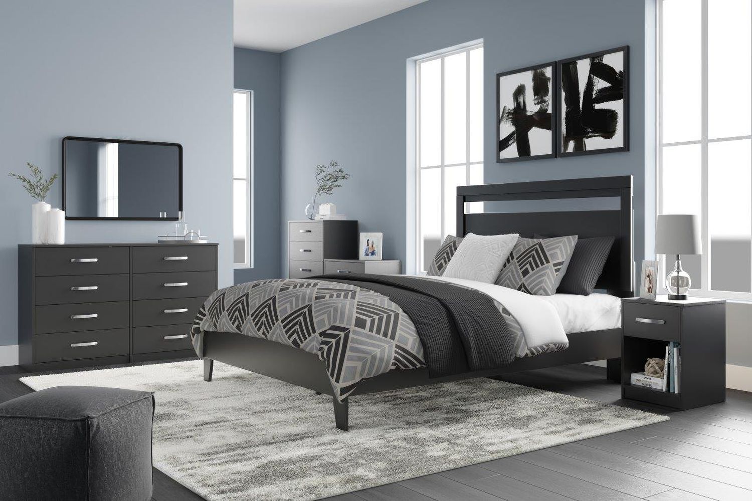 Finch Black Queen Platform Bed EB3392B2