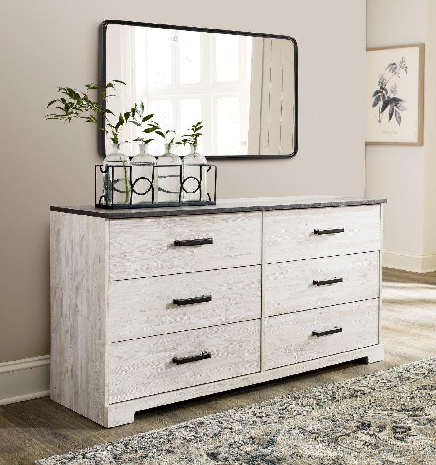 Shawburn Whitewash/Charcoal Gray Six Drawer Dresser EB4121231