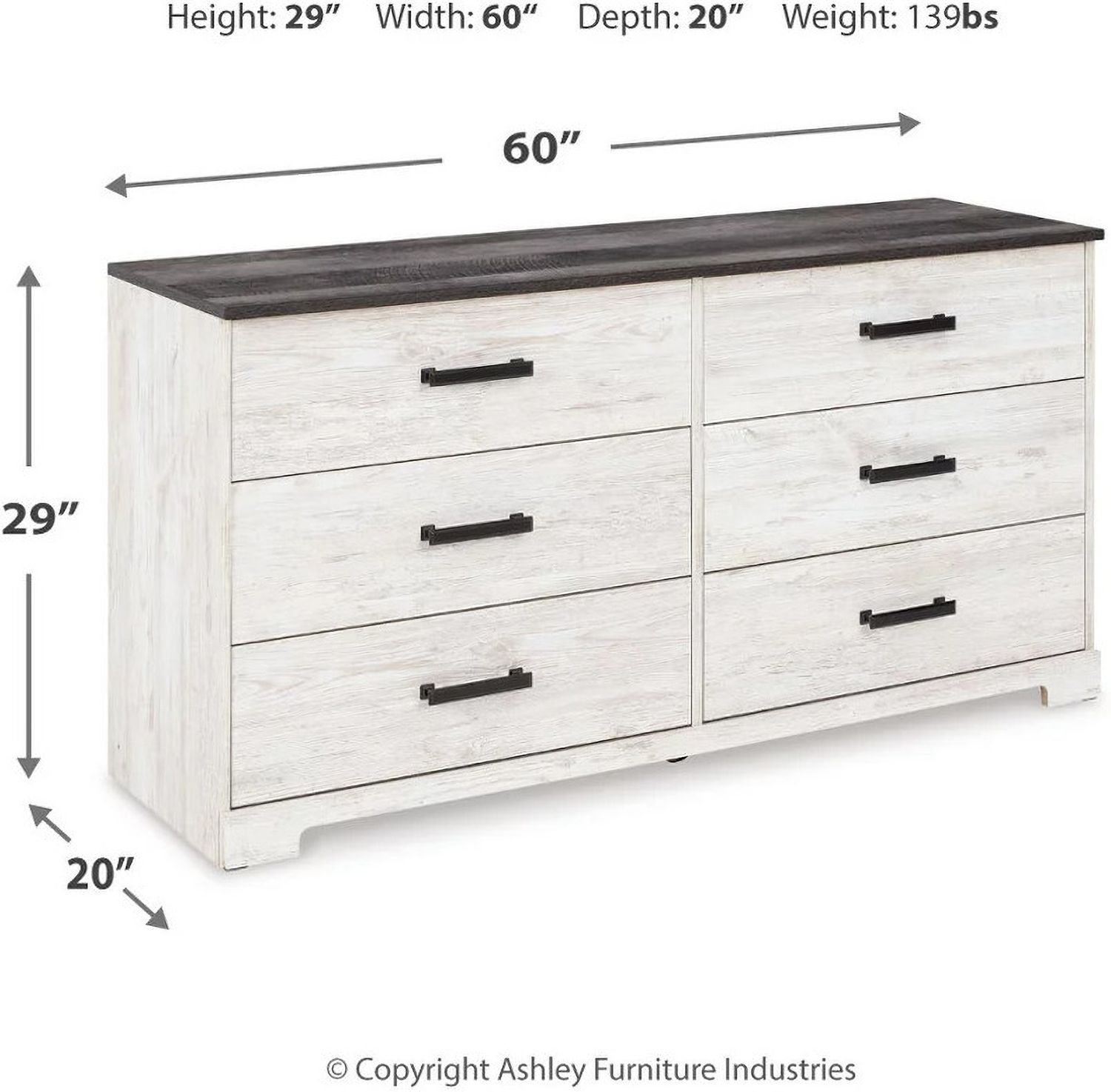 Shawburn Whitewash/Charcoal Gray Six Drawer Dresser EB4121231