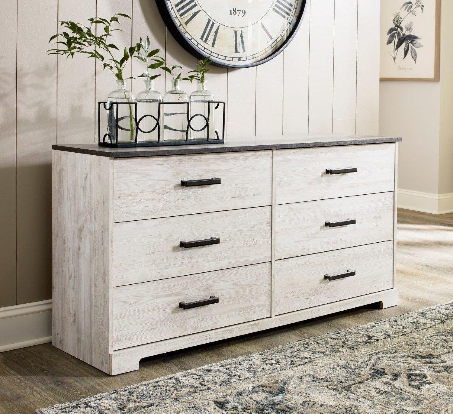Shawburn Whitewash/Charcoal Gray Six Drawer Dresser EB4121231