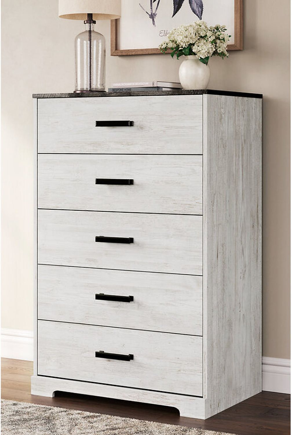Shawburn Whitewash/Charcoal Gray Five Drawer Chest EB4121245