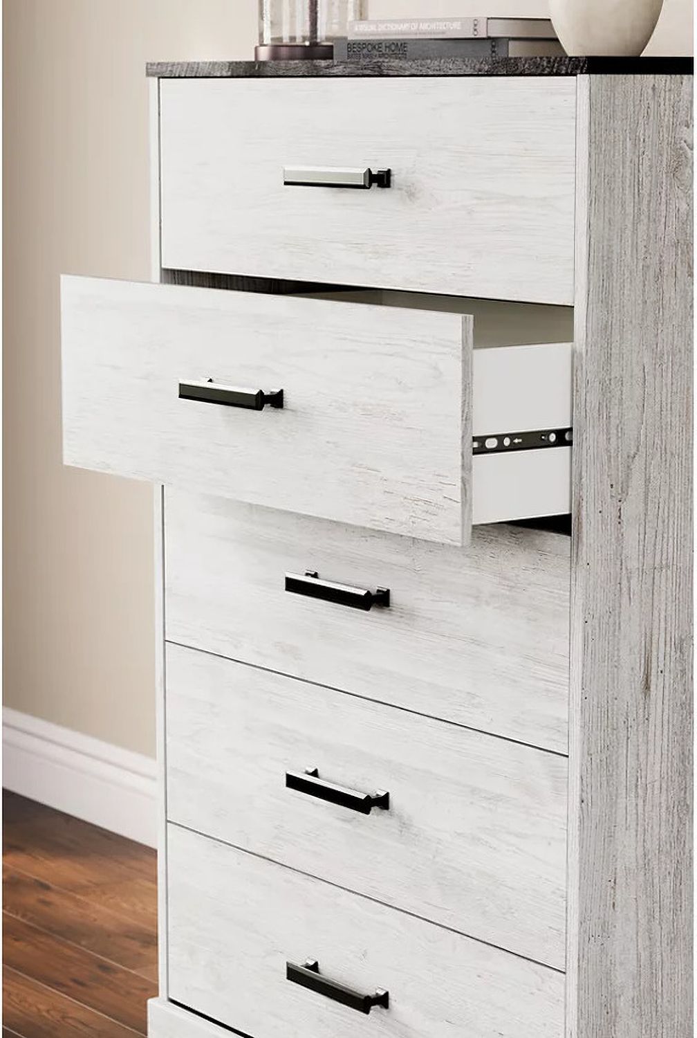Shawburn Whitewash/Charcoal Gray Five Drawer Chest EB4121245