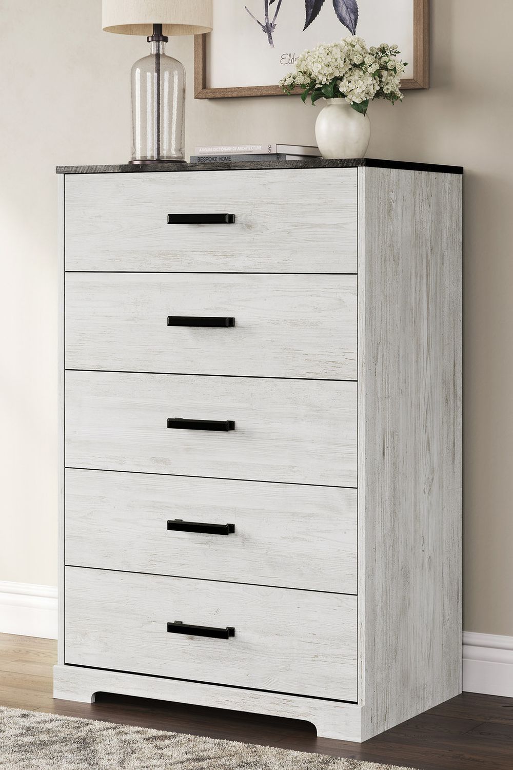 Shawburn Whitewash/Charcoal Gray Five Drawer Chest EB4121245