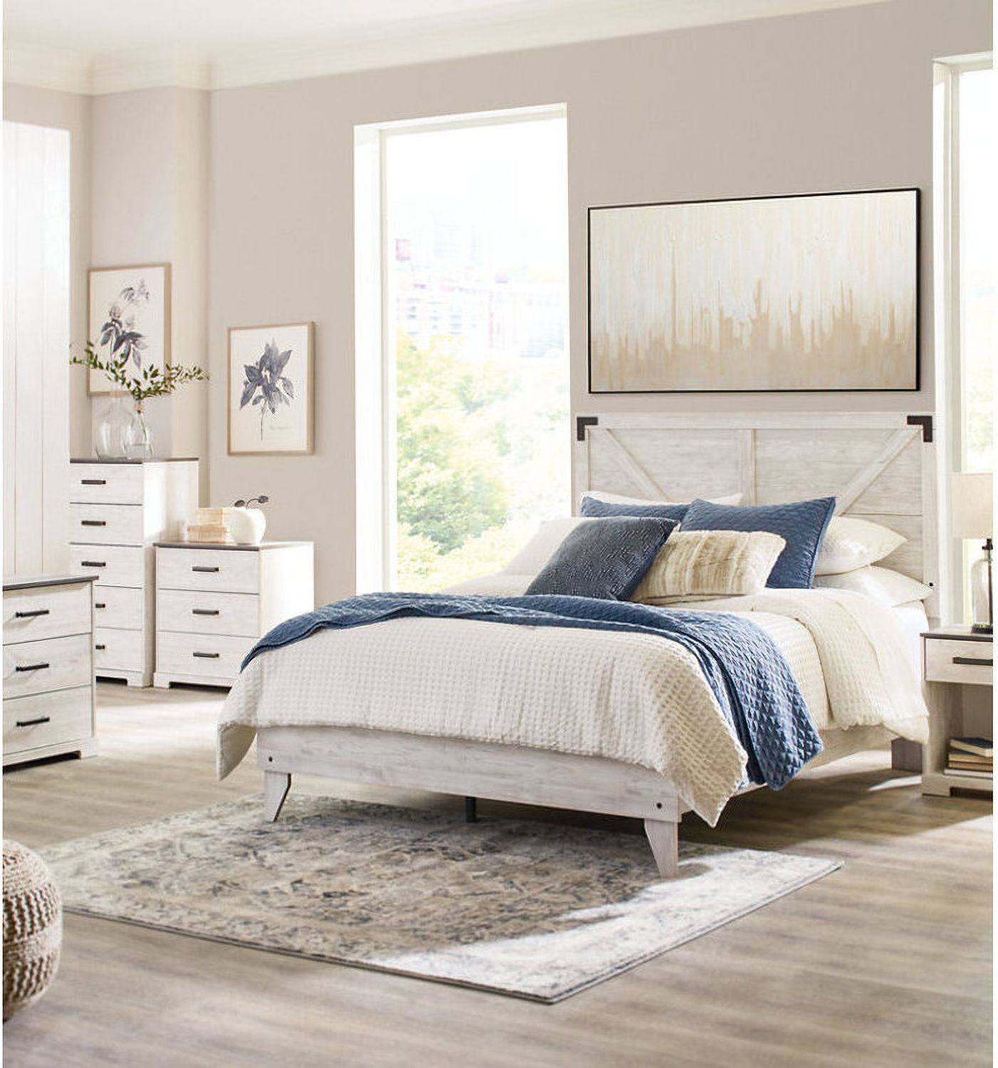Shawburn White and Dark Charcoal Gray Queen Platform Bed EB4121B1