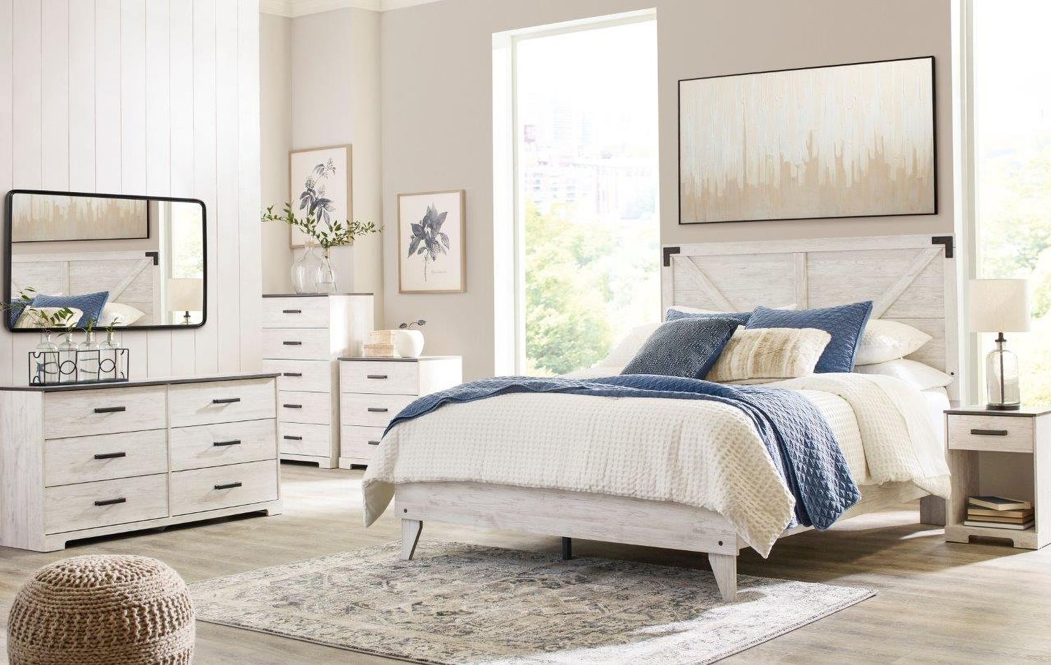 Shawburn White and Dark Charcoal Gray Full Platform Bed EB4121B2