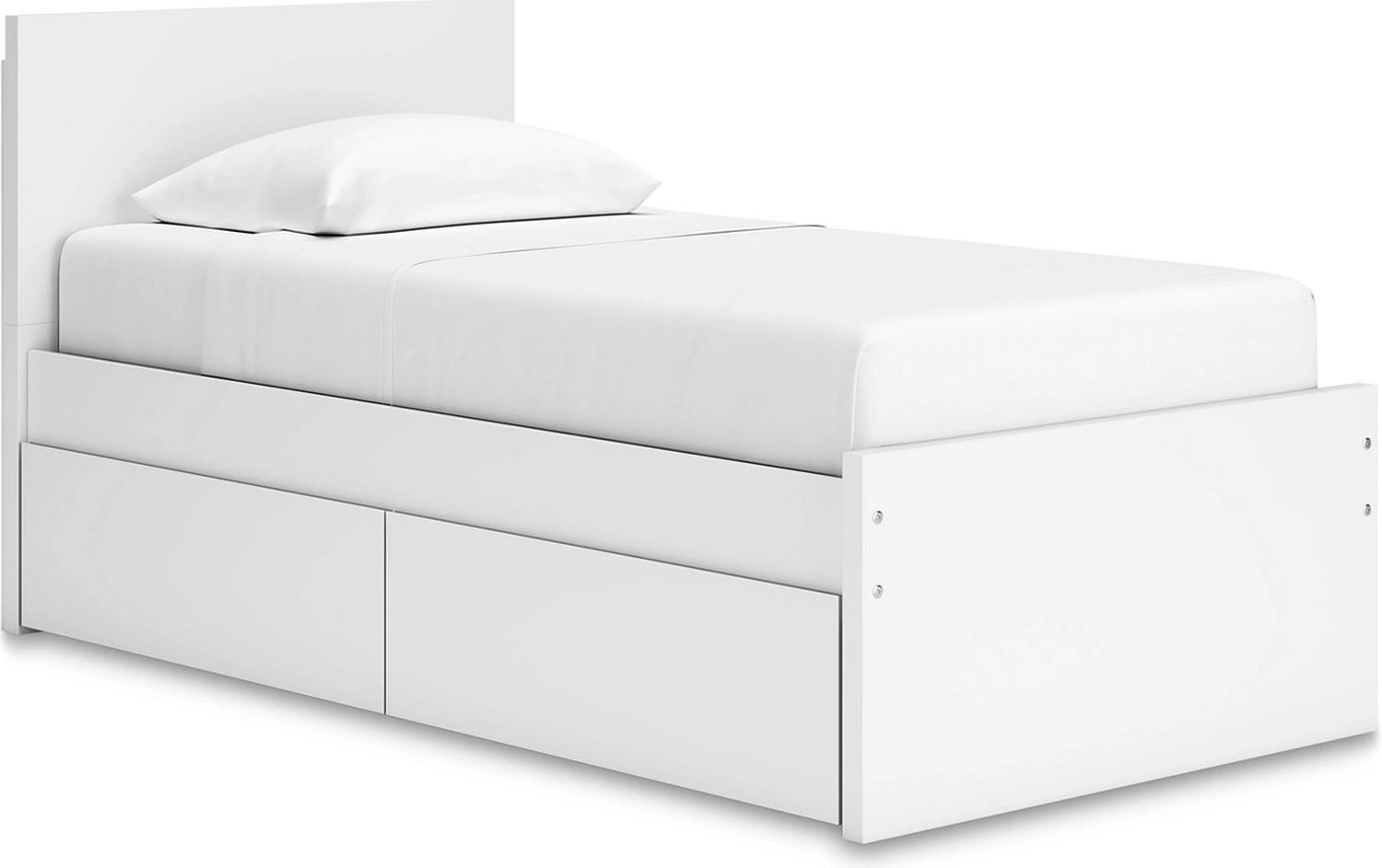 Onita Twin Panel Platform Bed with 1 Side Storage In White EB9630B10