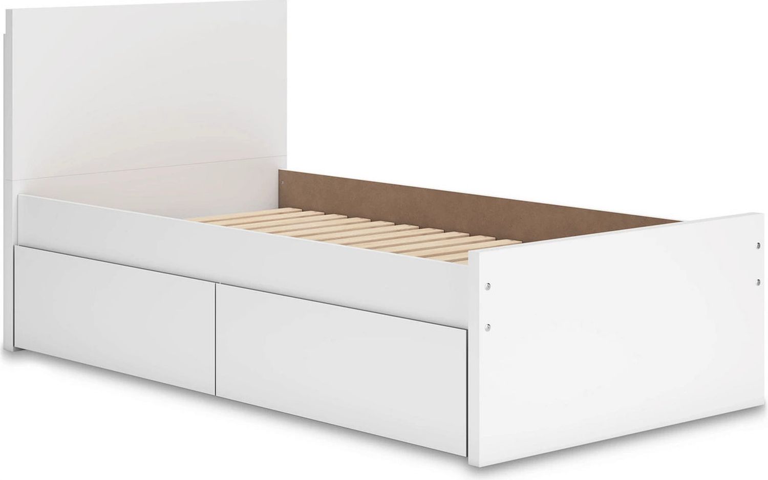 Onita Twin Panel Platform Bed with 1 Side Storage In White EB9630B10