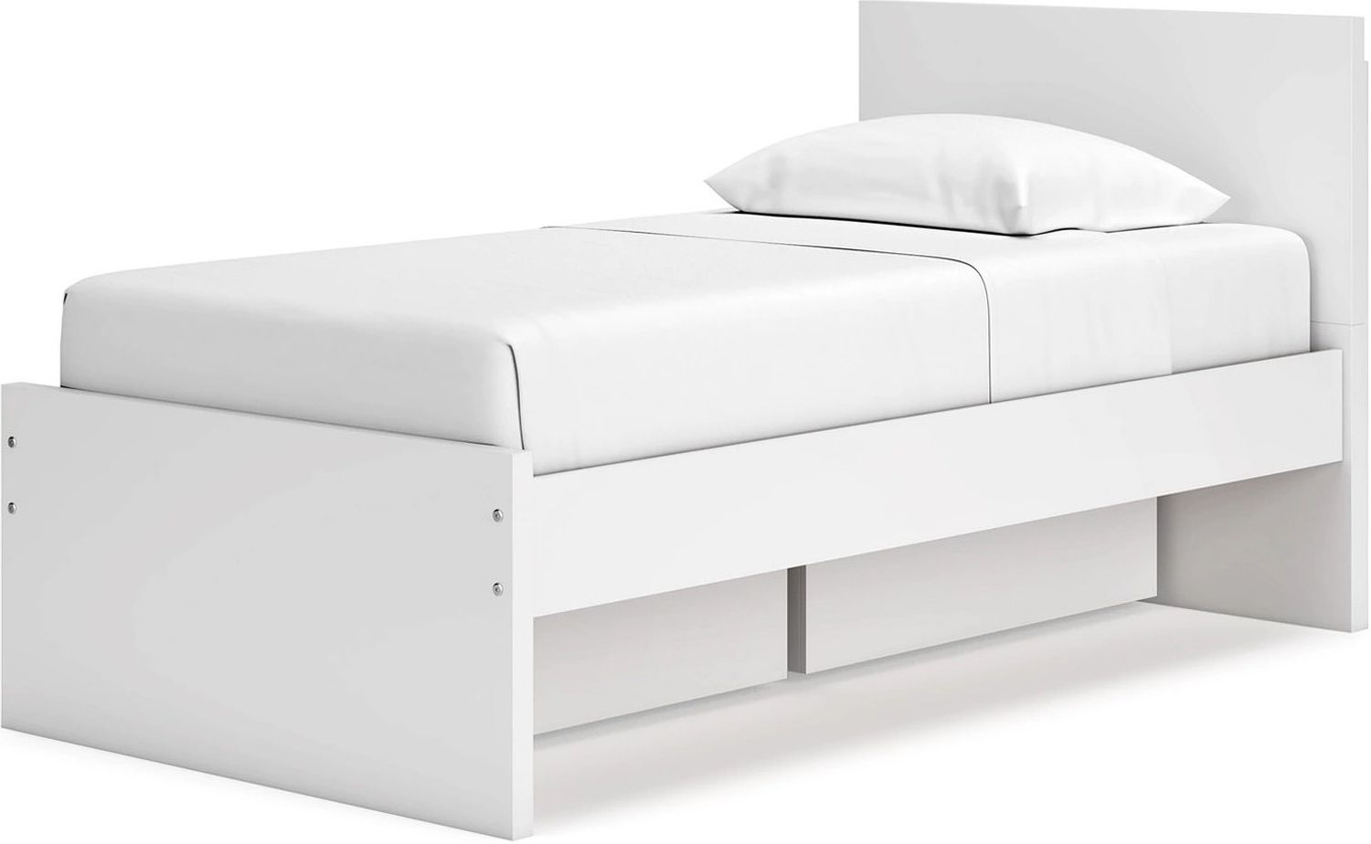 Onita Twin Panel Platform Bed with 1 Side Storage In White EB9630B10