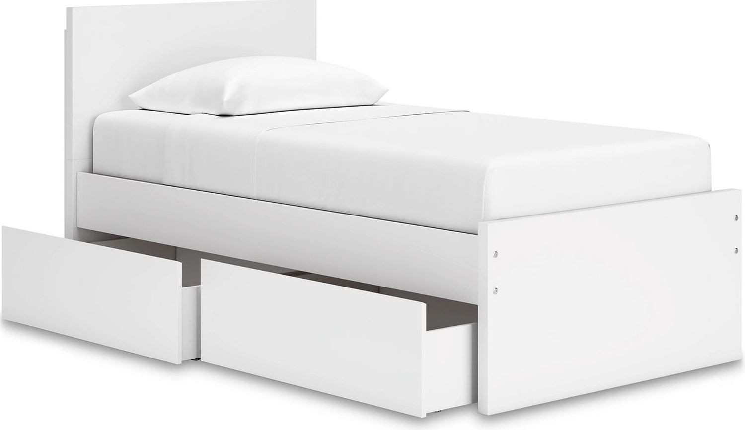 Onita Twin Panel Platform Bed with 1 Side Storage In White EB9630B10