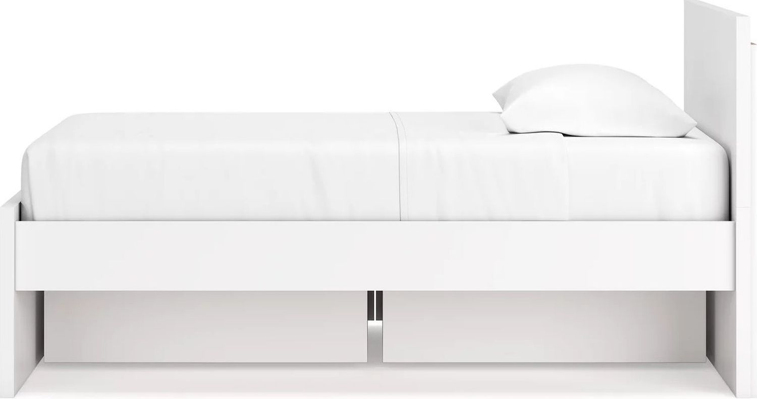 Onita Twin Panel Platform Bed with 1 Side Storage In White EB9630B10