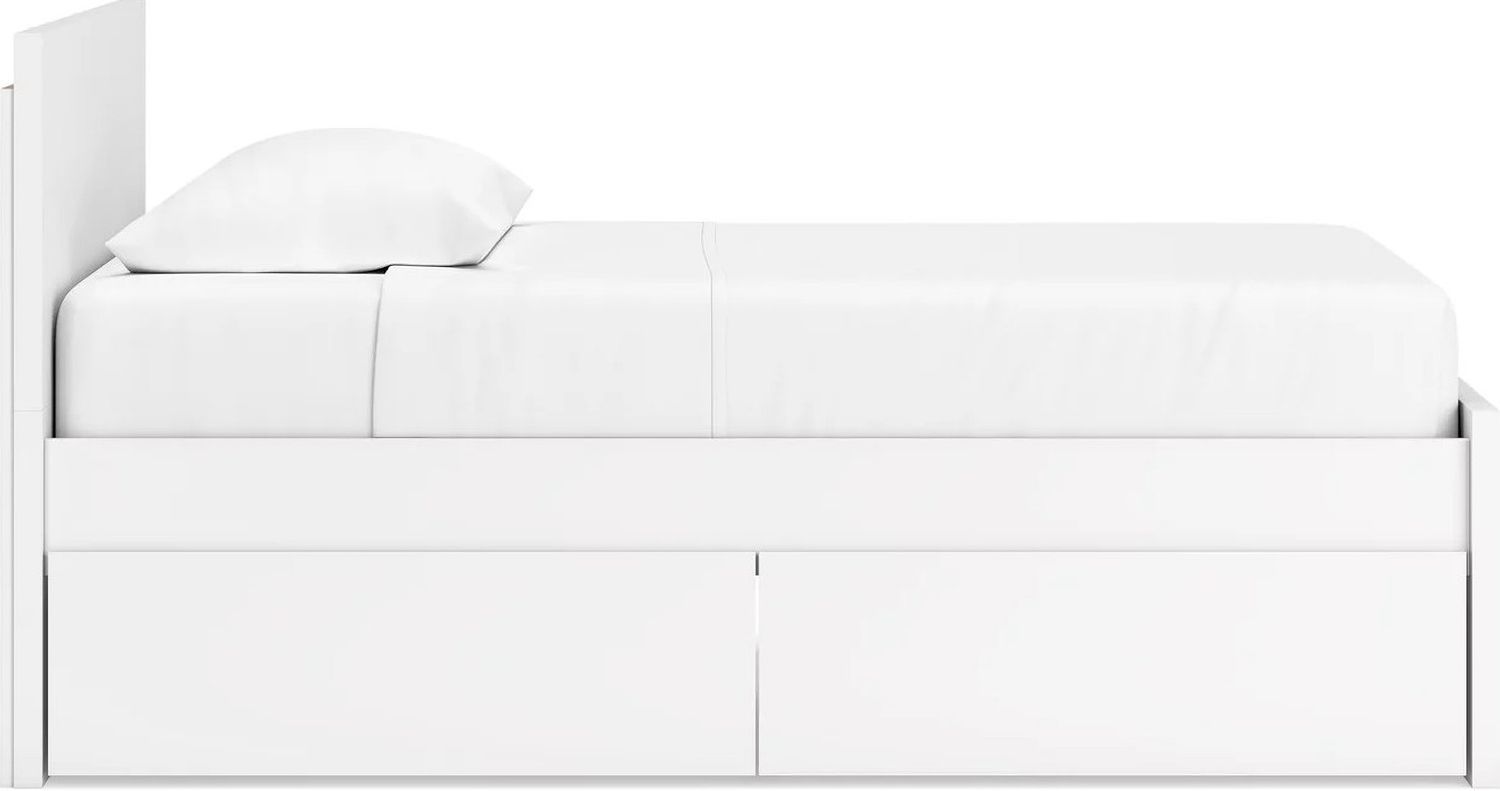 Onita Twin Panel Platform Bed with 1 Side Storage In White EB9630B10