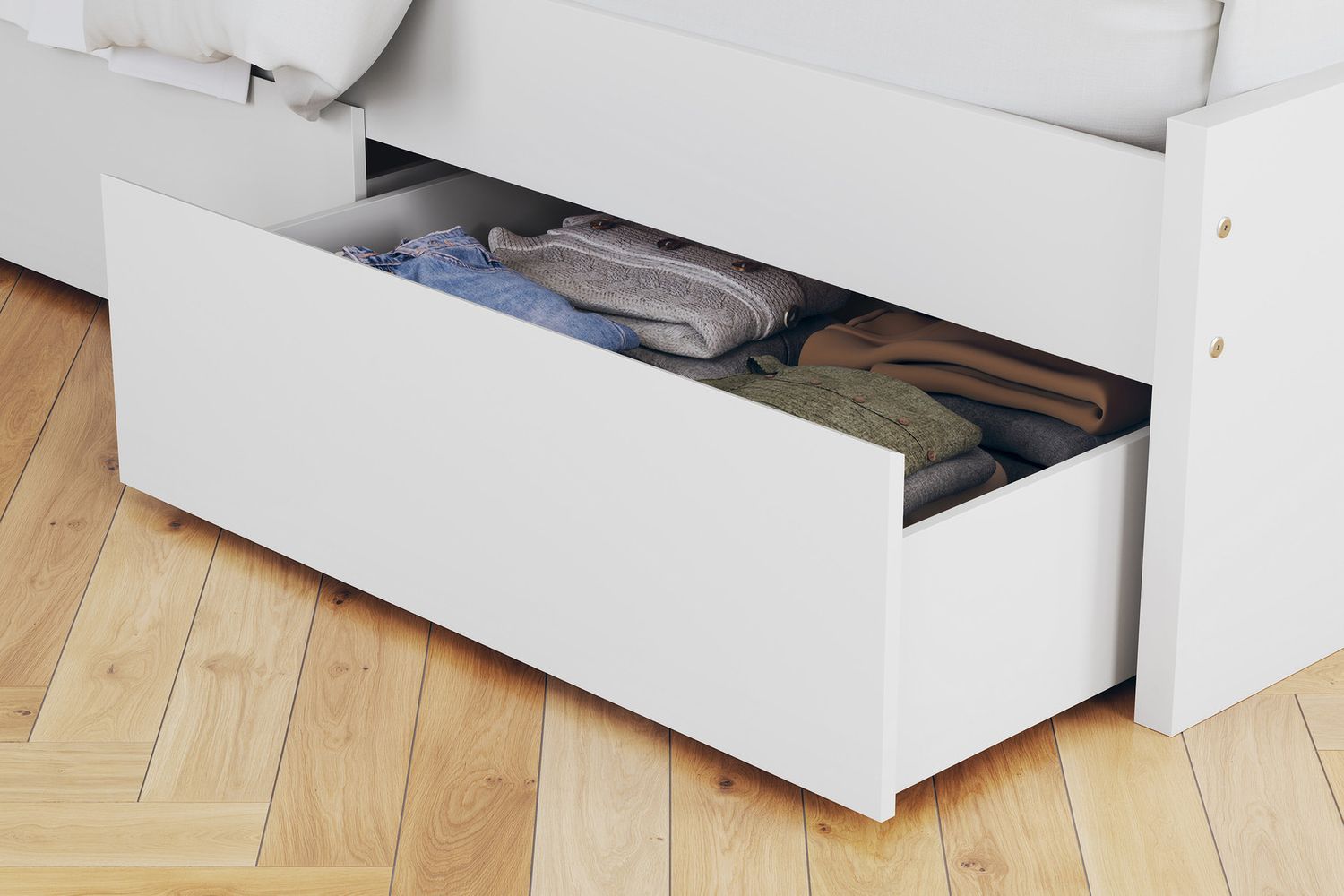 Onita Twin Panel Platform Bed with 1 Side Storage In White EB9630B10