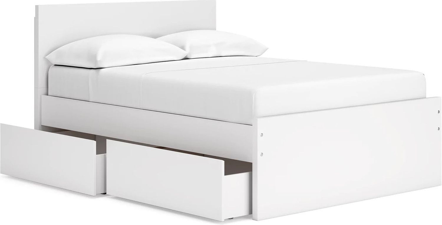 Onita Full Panel Platform Bed with 1 Side Storage In White EB9630B11