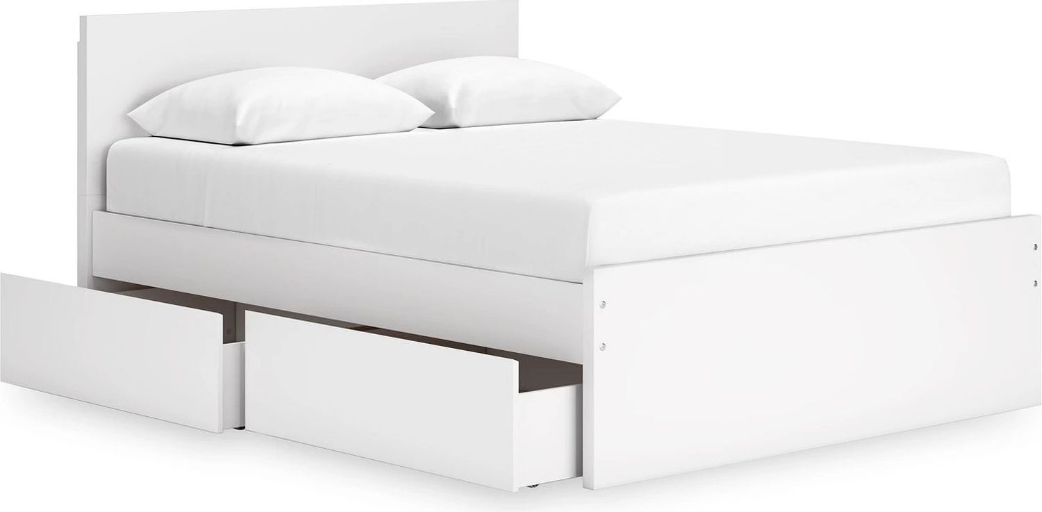 Onita Queen Panel Platform Bed with 1 Side Storage In White EB9630B12