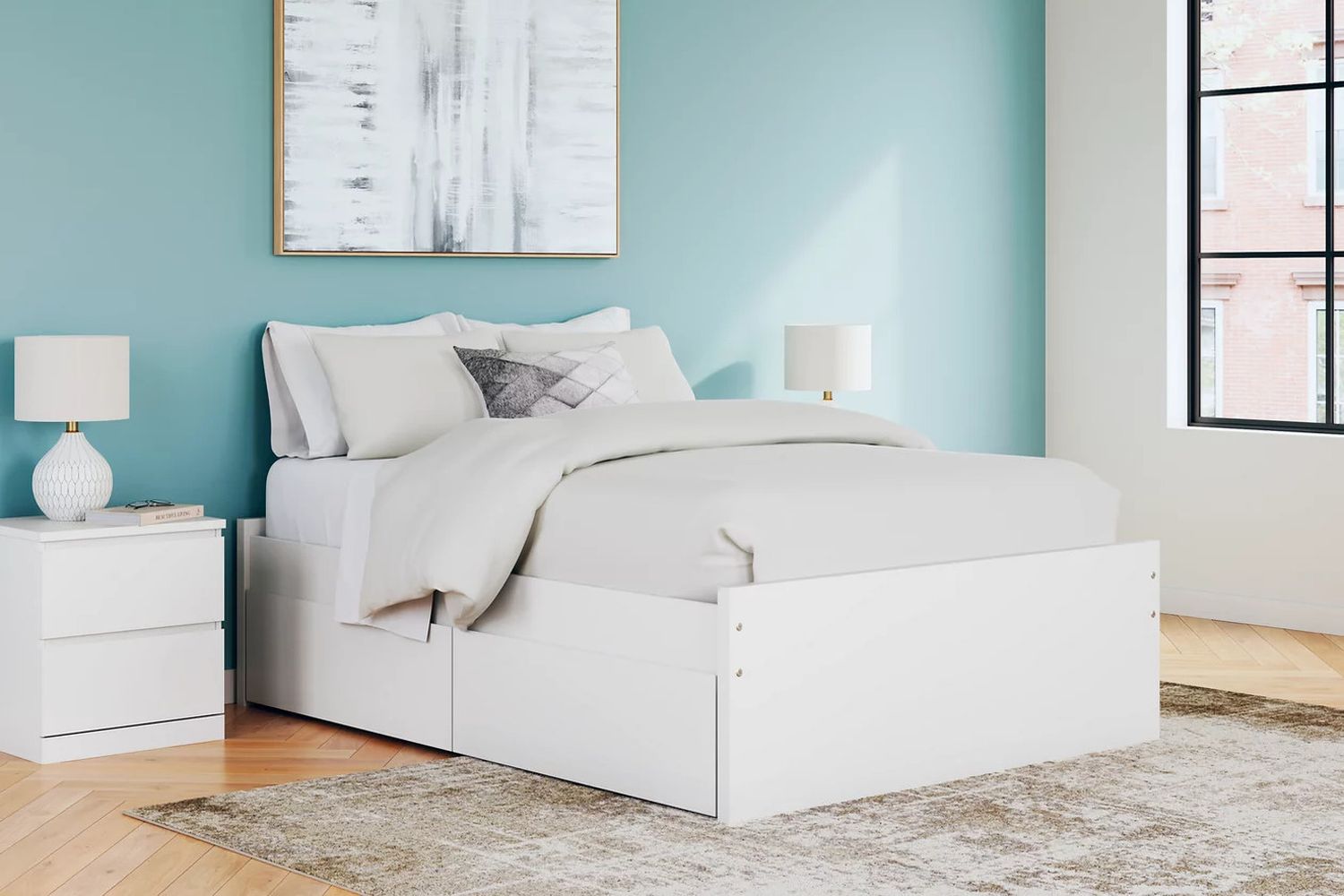 Onita Full Platform Bed with 2 Side Storage In White EB9630B13