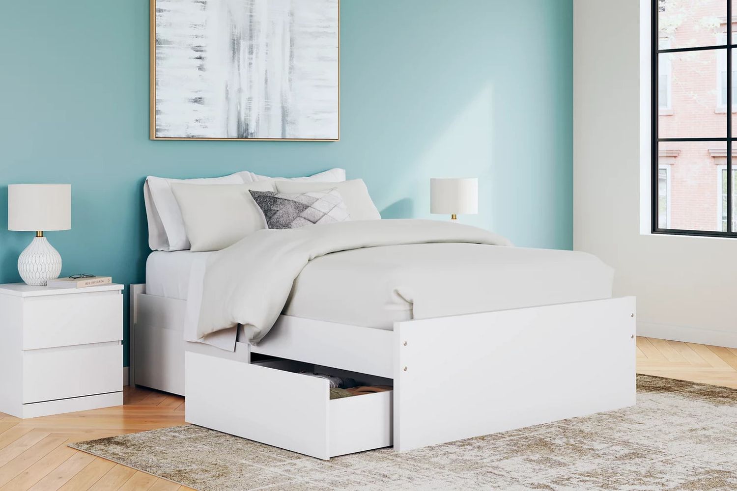 Onita Full Platform Bed with 2 Side Storage In White EB9630B13