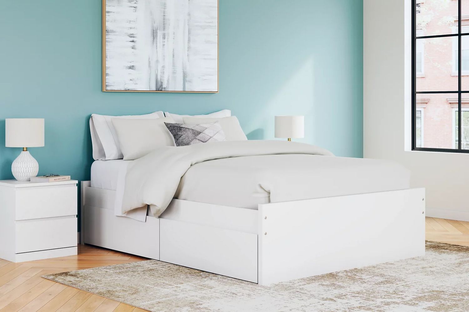 Onita Queen Platform Bed with 2 Side Storage In White EB9630B14