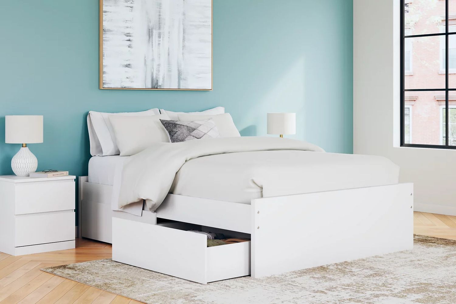 Onita Queen Platform Bed with 2 Side Storage In White EB9630B14