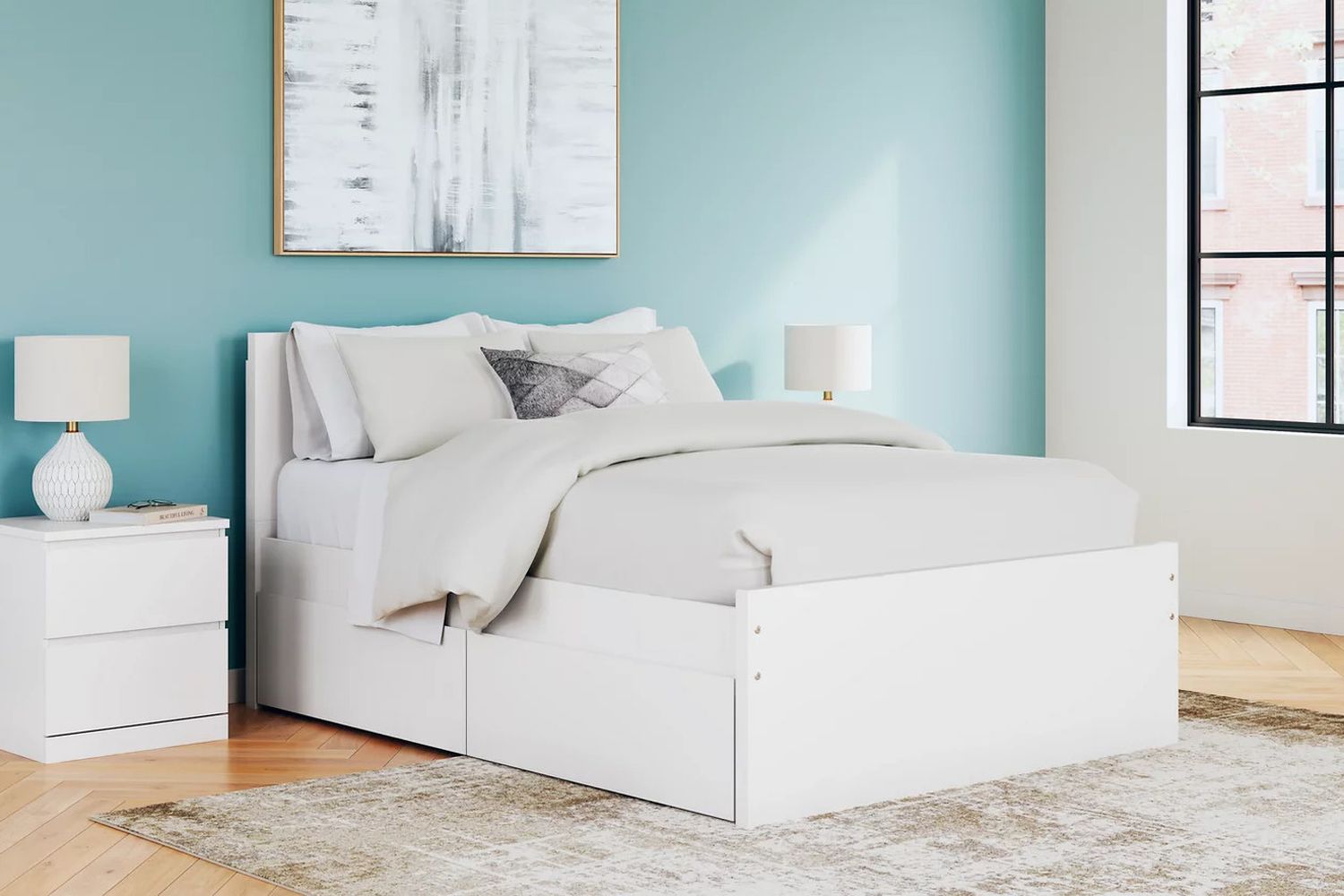 Onita Full Panel Platform Bed with 2 Side Storage In White EB9630B15