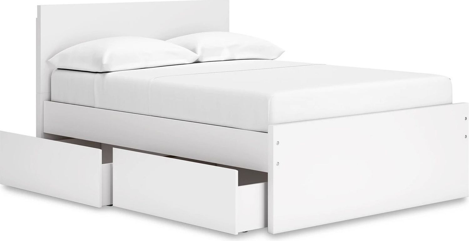 Onita Full Panel Platform Bed with 2 Side Storage In White EB9630B15