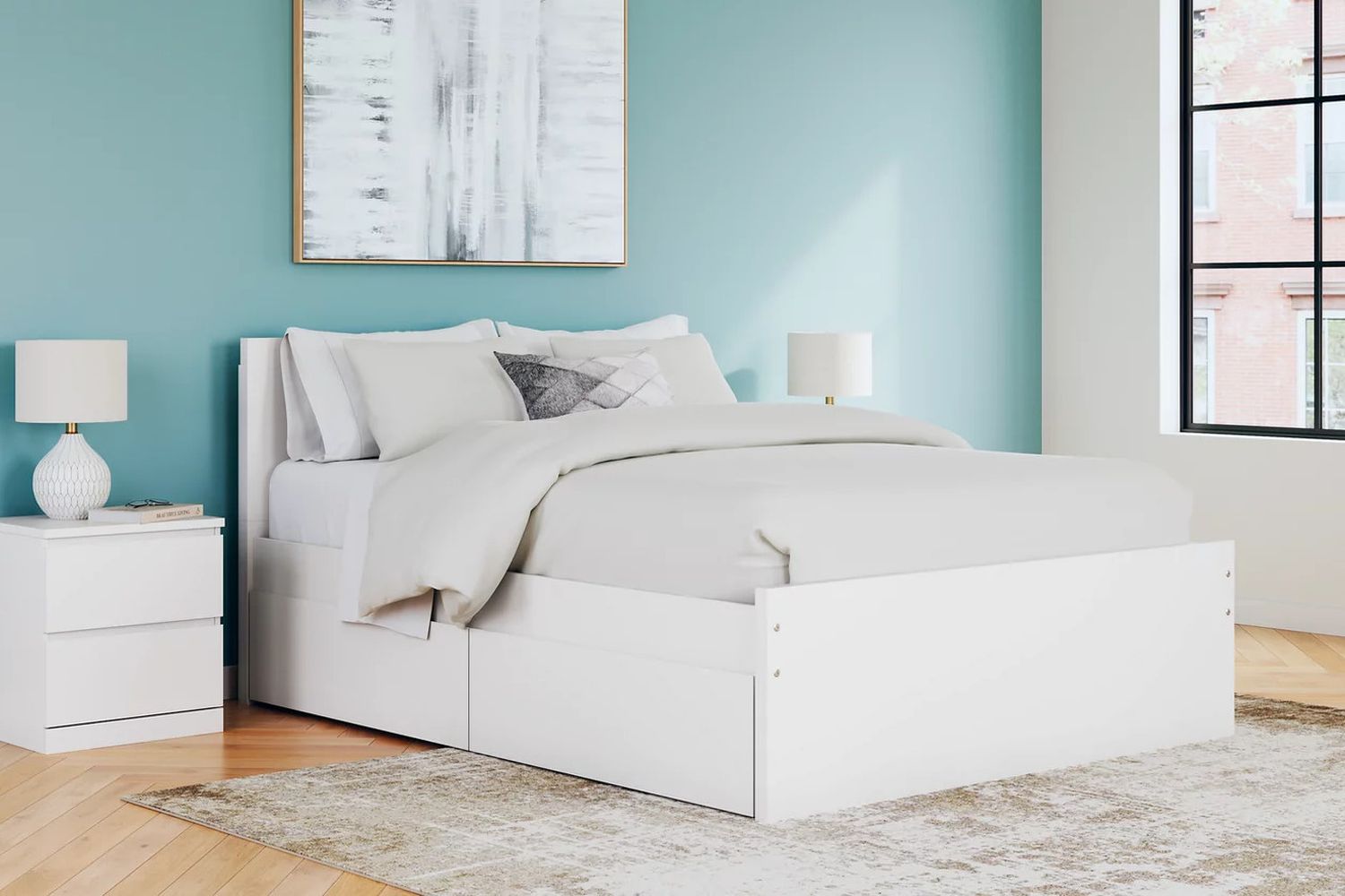 Onita Queen Panel Platform Bed with 2 Side Storage In White EB9630B16