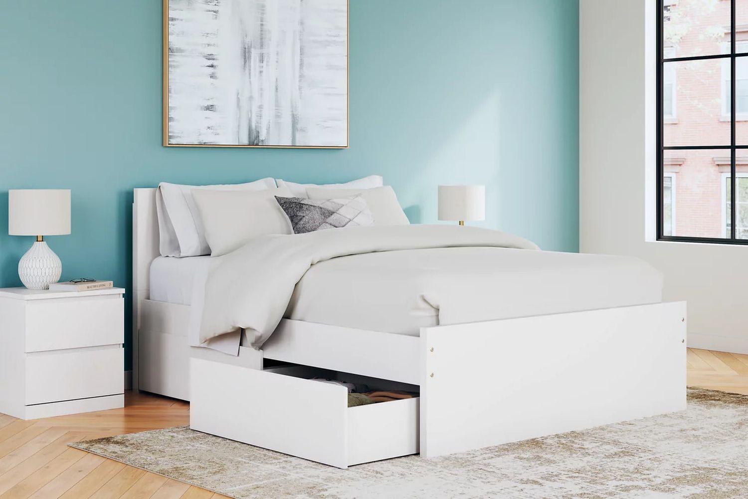 Onita Queen Panel Platform Bed with 2 Side Storage In White EB9630B16